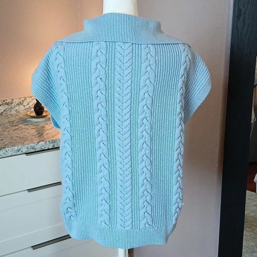 Talbots Blue Cable Knit Sweater Sleeveless Size M - Picture 5 of 8